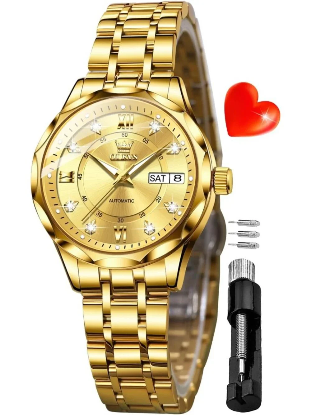 Women's Gold Automatic Diamond Luxury Mechanical Stainless Steel Wrist Watches
